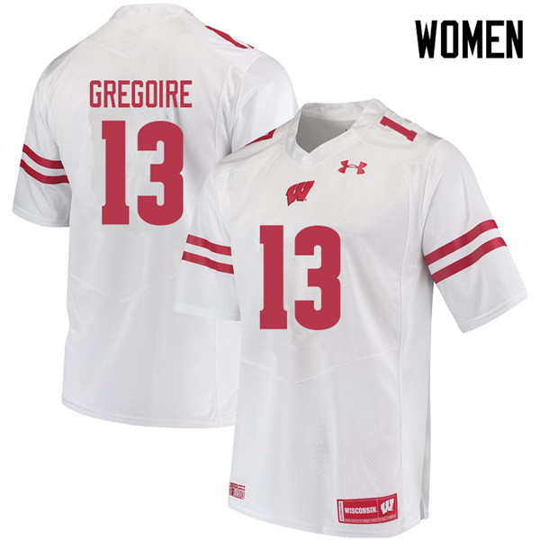 Women #13 Mike Gregoire Wisconsin Badgers College Football Jerseys Sale-White